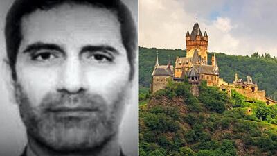 Left: Assadollah Assadi, right: Castle Reichsburg in Cochem, Germany, one of the planned stops on Assadi's European tour. Alamy