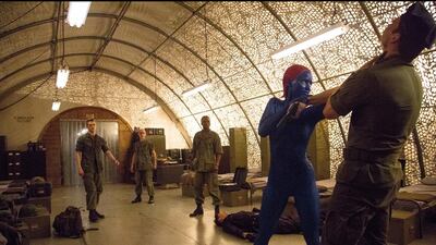 Mystique (Jennifer Lawrence) powers her way through a top secret military installationin in X-Men: days of Future Past. Alan Markfield / Marvel / Twentieth Century Fox