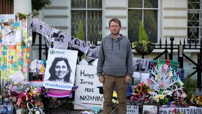 Richard Ratcliffe, the husband of Nazanin Zaghari-Ratcliffe, during his hunger strike outside the Iranian Embassy on June 28, 2019 in London, England. Getty