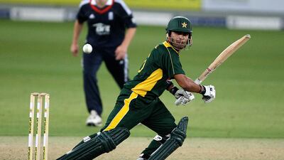 Umar Akmal playing a shot in the second T20 cricket match between Pakistan and England in Dubai on February 20, 2010. Pawan Singh / The National