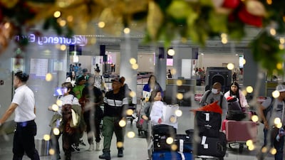 Christmas lights at Ninoy Aquino International Airport in Manila, Philippines. Airlines in the Asia-Pacific saw the biggest year-on-year rise in passenger traffic in September. EPA