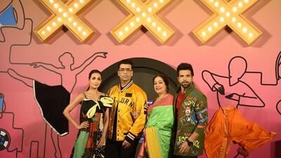 Malaika Arora, Karan johar, Kirron kher & Rithvik Dhanjani at the launch of 'India's Got Talent' season 8. Courtesy Colors TV