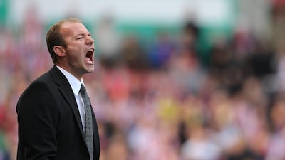 Alan Shearer shouts instructions from the touchline during his spell as Newcastle caretaker manager. PA