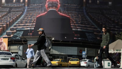 A billboard in Tehran depicts Benjamin Netanyahu in an empty UN hall. It is not yet known whether the Israeli Prime Minister will form a new government after elections. Reuters