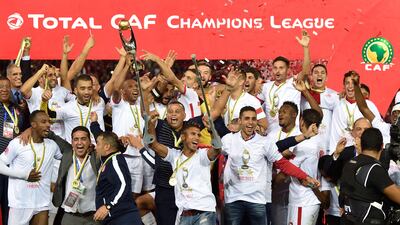 Wydad Casablanca players celebrate winning the African Champions League title on Sunday, an achievement that also qualifies them for Fifa Club World Cup UAE 2017. Abdelhak Senna / EPA