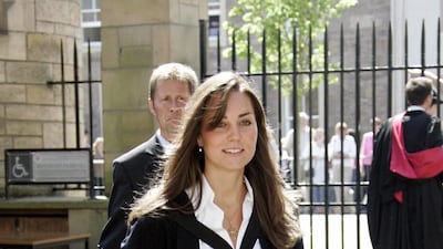 Kate Middleton during her graduation at St Andrews University in June 2005. She and Prince William met as students at the university in Scotland. PA
