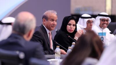 Abdulrahman Alrashed (centere left) and Dr Ebtesam Al Ketbi (center right) during the conference on Qatar’s Unilateral Policies: Political Risk Assessment of Doha’s Ambitions held at Etihad Towers in Abu Dhabi.