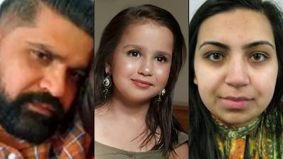 Sara Sharif, 10, her father Urfan Sharif and his wife Beinash Batool. Surrey Police / AFP