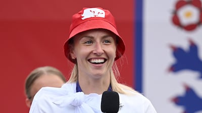 England captain Williamson smiles as she addresses the fans. Getty Images