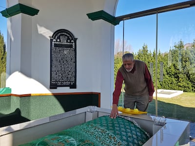 Mahmood Limbada, Chairman of the Cape Mazaar Society, pays tribute at the kramat of Sayed Mahmud. Photo: Richard Holmes