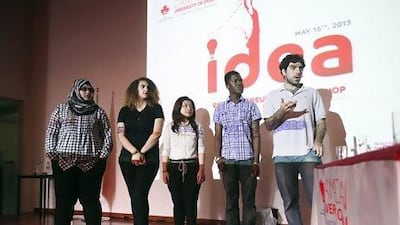 Students pitch ideas at the Canadian University of Dubai, where enrolment in its entrepreneurship course was expanded to 80. Lee Hoagland / The National