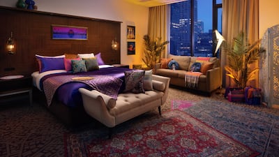 The suite is filled with Arabian-themed decor, fixtures and furnishings