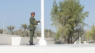 UAE Honour Guard participates in the flag raising ceremony at Wahat Al Karama. Mohamed Al Hammadi / Crown Prince Court - Abu Dhabi
