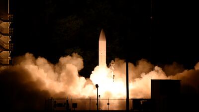 The US launches a hypersonic glide body, or warhead, from the Pacific Missile Range Facility in Kauai, Hawaii, in 2020. AP