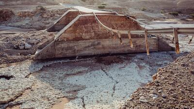 High country road, heading towards Highway 31, above Salalah, a popular spot for tourists and camel farmers. A huge section of this bridge was washed away in the storm. Antony Hansen for The National