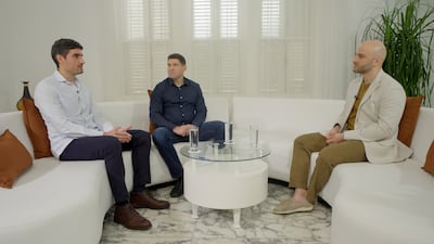 Carlos Mendez (from left) Cuba’s Deputy Minister of Foreign Trade and Investment and Raul Castro 'Raulito', Grandson of Former President Raul Castro interact with The National's Salim A Essaid at Havana in Cuba. photo: The National