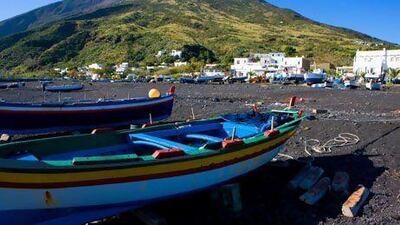The trademark black beaches on the island of Stromboli.