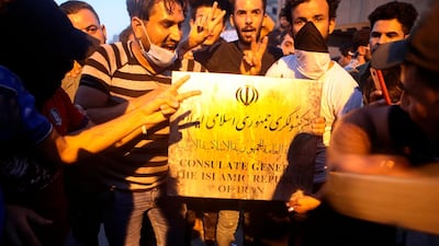 Clashes took place at the Iranian consulate in Basra in protest at Tehran's involvement in Iraq. AP