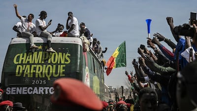 Senegal team players during a victory parade in Dakar in January after winning the Afcon title. AFP