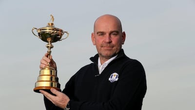 Thomas Bjorn is pictured with the trophy during the European Ryder Cup Captain announcement at Wentworth Club on December 5, 2016 in London, England. Andrew Redington / Getty Images