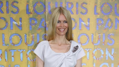 Claudia Schiffer, in dove grey, on June 24, 2008 in London, England. Getty Images