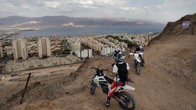 Aqaba can be seen in the background of this photo at the Israeli Red Sea resort city of Eilat. AFP