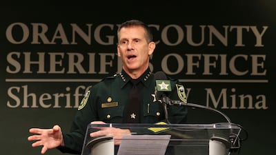 Orange County Sheriff John Mina after a Florida television journalist and a girl, 9, were shot on Wednesday, in Orlando, Florida. AP