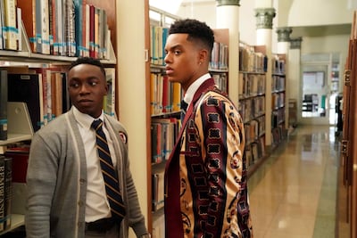Olly Sholotan as Carlton Banks, left, and Jabari Banks as Will Smith in Bel-Air. Photo: Peacock