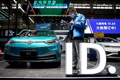A Volkswagen ID.3 during the Wuhan Motor Show 2021. China is the world's biggest market for EV sales. Getty Images