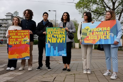 Youngsters from Portugal demonstrate outside the European Court of Human Rights on Tuesday. AP