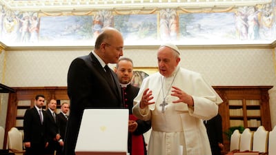 Pope Francis receiving the President of the Republic of Iraq Barham Salih during a private audience at the Vatican, 25 January 2020. AFP