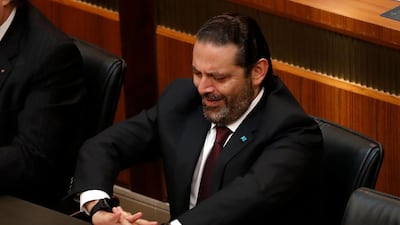 Lebanese Prime Minister Saad Hariri, at the opening session on the draft 2019 state budget. AP Photo
