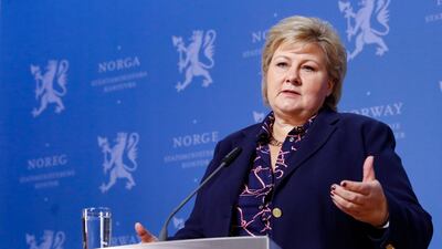 Norweigian Prime Minister Erna Solberg; Norway has announced an end to social distancing in schools and will further relax lockdown measures EPA