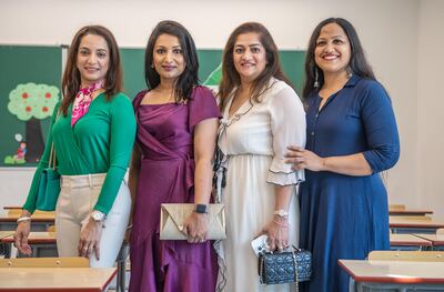 From left, Shyamal Bhatia, Lekshmi Shaiju, Komal Bhatia and Parvathy Prabha at the St Joseph's School reunion. Vidhyaa Chandramohan for The National