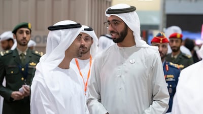 Sheikh Hamdan bin Mohamed and Sheikh Shakhbout bin Nahyan, Minister of State, tour Idex