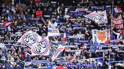 French supporters celebrate during the international friendly soccer match between France and Russia at the Stade de France stadium in Saint-Denis, near Paris, France, 29 March 2016. EPA/CHRISTOPHE SAIDI