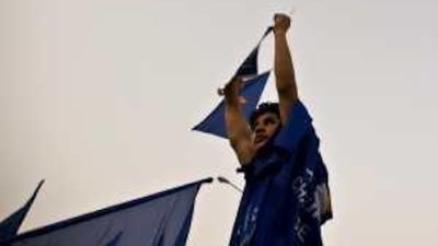 Goran party supporters hold a rally in Suleimaniyah on the last day of campaigning before Kurdistan's regional elections.