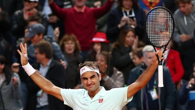 Roger Federer celebrates after beating Borna Coric to reach the Italian Open qiarter-finals. Getty Images