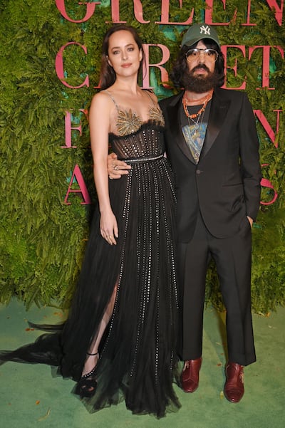 Dakota Johnson and Alessandro Michele of Gucci. Courtesy Gucci