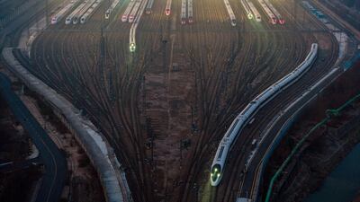 Bullet trains leaving Nanjing south railway station, in China's Jiangsu province. AFP