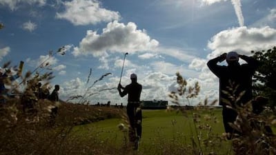 Tiger Woods hits a drive during practice at Royal Lytham ahead of the British Open