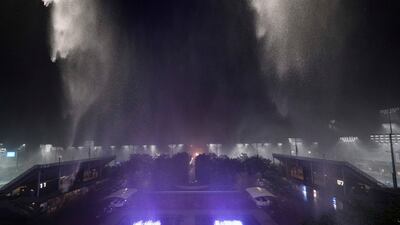 Rain falls outside the Arthur Ashe Stadium during the second round of the US Open Tennis Championships. AP Photo