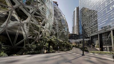 A nearly deserted Amazon campus outside the company's headquarters in Seattle. AP
