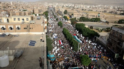 People attend a rally to show support in Sanaa, Yemen. EPA