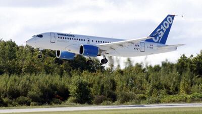 A Bombardier C Sseries. The Canadian aircraft maker expects the short-haul market to boom as infrastructure improves with SpiceJet, the company's biggest customer in the country so far. Clement Sabourin / AFP