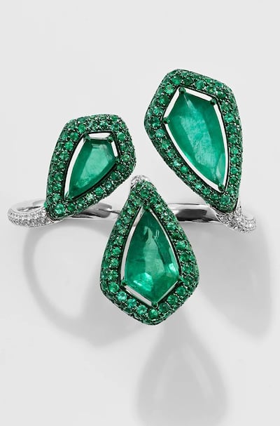 Armour-cut Dual ring with emeralds and diamonds and. Photo: Manish Malhotra