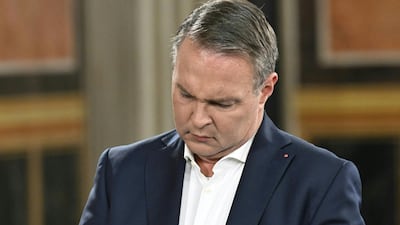 Andreas Babler, top candidate of left-wing Social Democratic Party (SPOe), attends a TV debate after exit poll numbers were announced. AFP