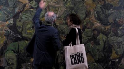 Visitors at the opening of Serwan Baran's 'Fatherland' at the Venice Biennale