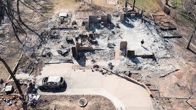 A burnt home in the Hidden Oaks neighbourhood in Stillwater, Oklahoma after wildfire destroyed the area. AP