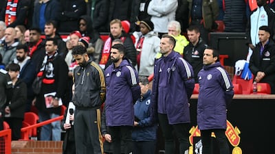 Ruben Amorim and his assistants observe a minute's silence for the victims of the Manchester synagogue attack. AFP